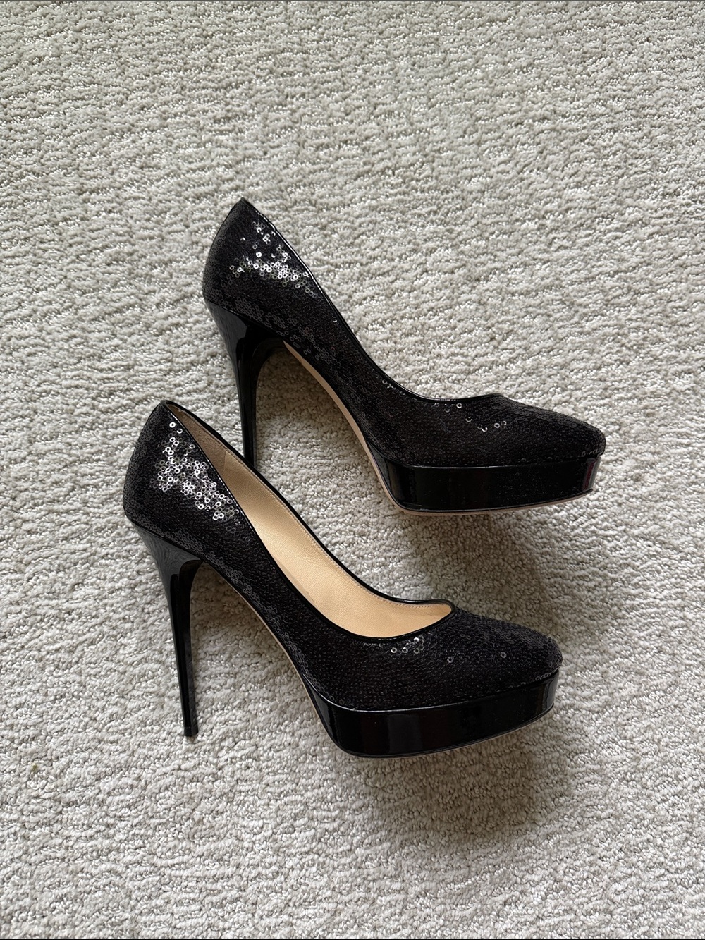 Jimmy Choo Black Sequin Platform Stiletto Pumps
